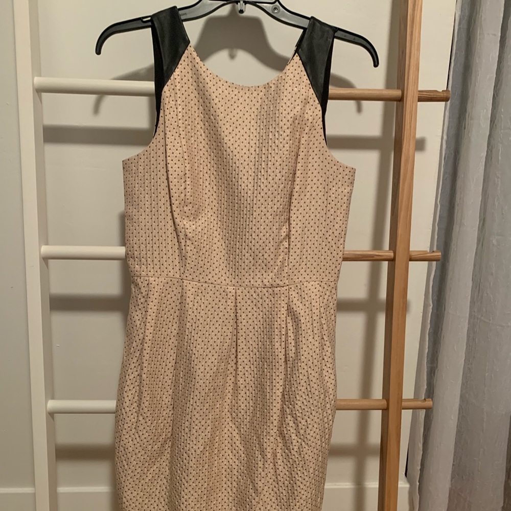 Kensie cream polka dot dress w/faux leather straps